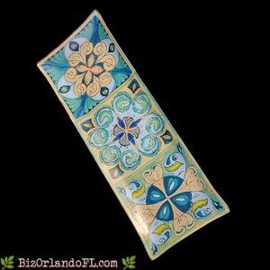 VINTAGE: Prima Design Mosaic Tile Tempered Glass Decorative Serving Tray /...